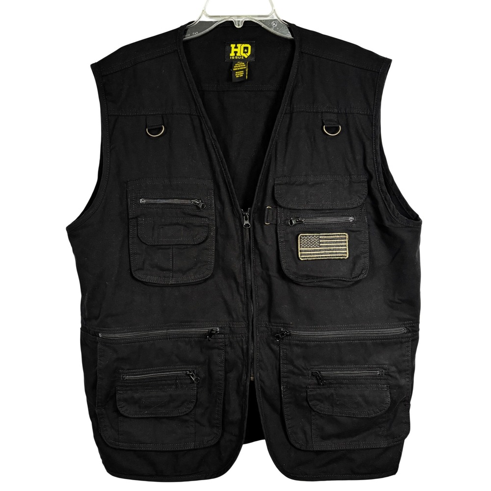 HQ Issue Tactical Utility Vest Mens XL Black Multi-Pocket Fishing Hunting Gear